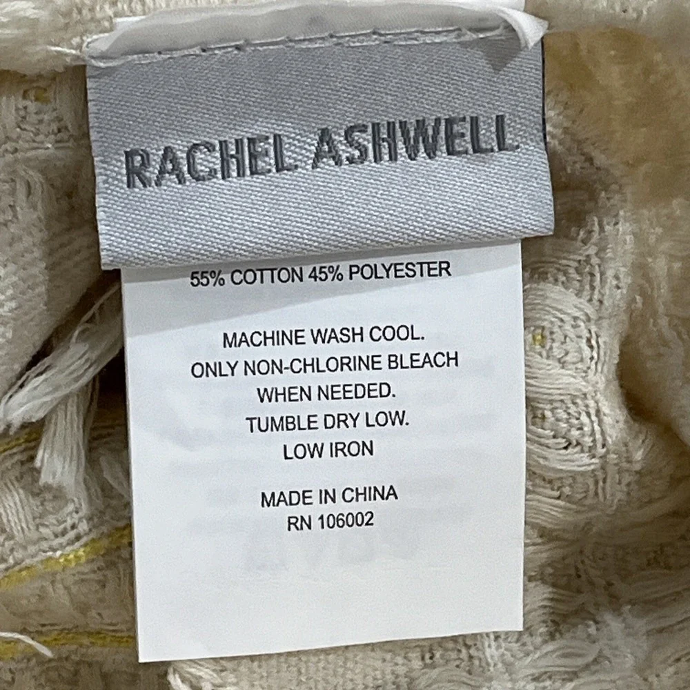 Rachel Ashwell Farmhouse Blanket‎ Throw Yellow Cream Striped Fringe Queen